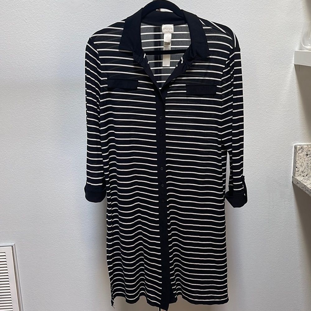 Chicos Stripped Button Down Tunic